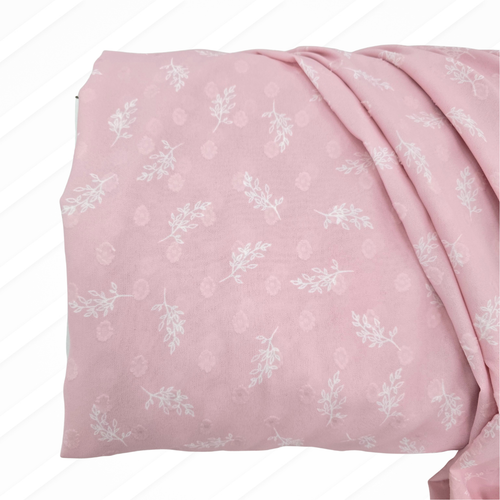 Pink Leaf Round Poly Swiss Dot Fabric (sold by half yards)