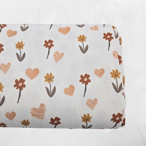 Floral Hearts Brushed Rib Knit Fabric (sold by half yards)