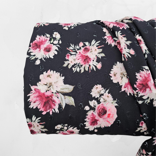 Large Floral BB Round Poly Swiss Dot Fabric (sold by half yards)