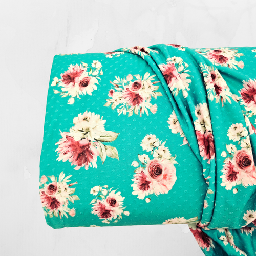 Large Floral T Knit Swiss Dot Fabric (sold by half yards)