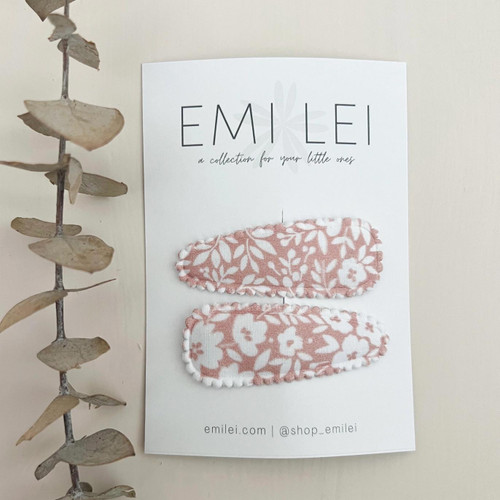 Pink Floral Fabric Barrettes- 2pc