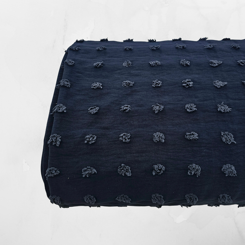 Navy Blue Penny Size Poly Swiss Dot Fabric (sold by half yards)