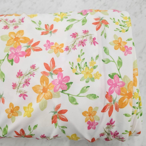 Beth's Exclusive Bold Summery Florals on White 4 Way Stretch Crinkle Poly (sold by half yards)