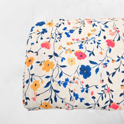 Ditsy Vintage Floral (36) Knit Swiss Dot Fabric (sold by half yards)