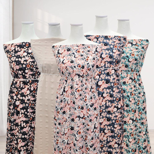 Tiny Flowers B 4 Way Stretch Crinkle Poly Fabric (sold by half yards)