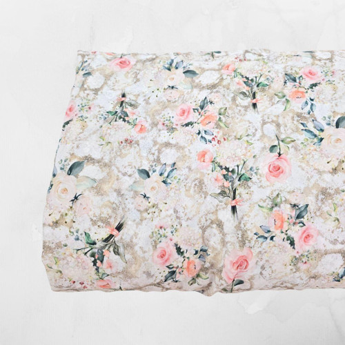 Gold Floral Round Poly Swiss Dot Fabric (sold by half yards)