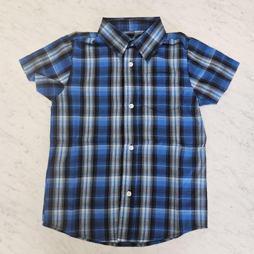 Blue Black Plaid Short Sleeve Shirts Boy's Sizes