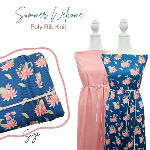 Bright Floral Bl Poly Rib Knit Fabric (sold by half yards)