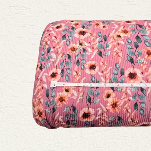 Floral Leaves M Poly Rib Knit Fabric (sold by half yards)