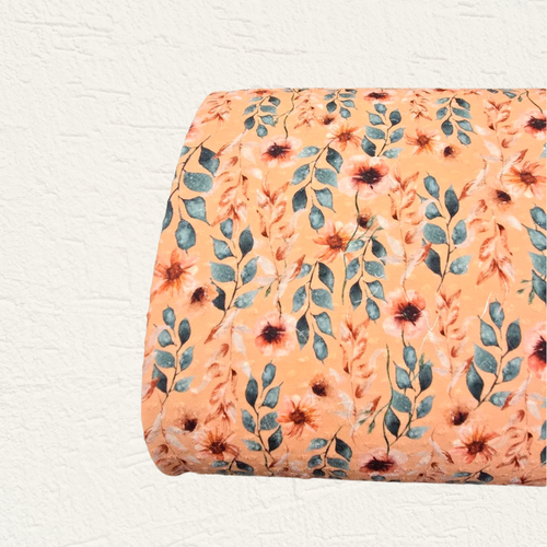 Floral Leaves T Knit Swiss Dot Fabric (sold by half yards)