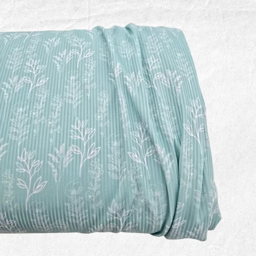 White Sprig S Poly Rib Knit Fabric (sold by half yards)