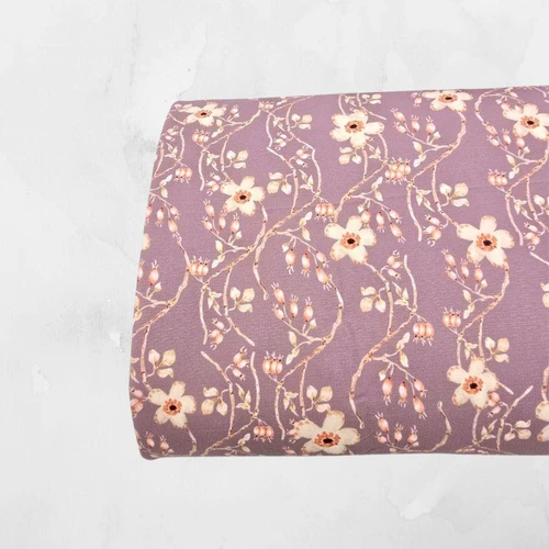 Viney Floral Mauve Poly Slub Fabric (sold by half yards)