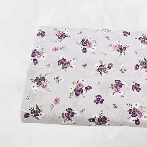 Plum Tossed Floral Poly Cotton Tropical Breeze Fabric (sold by half yards)