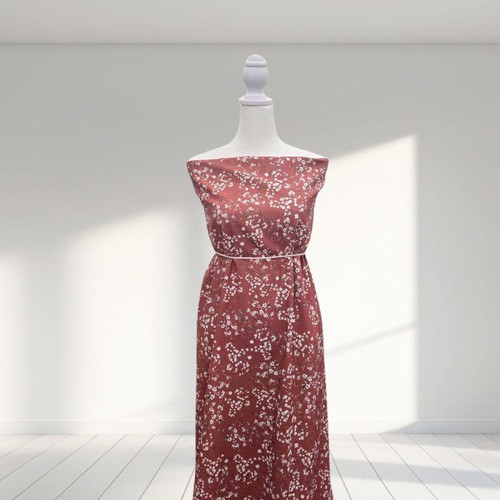 Rust Cherry Blossom Round Poly Swiss Dot Fabric (sold by half yards)