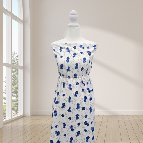 Blue Grey Vine Poly Swiss Dot Fabric (sold by half yards)