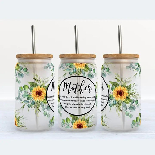 Mother Definition Sunflowers and Eucalyptus 16 oz. Frosted Glass Tumbler