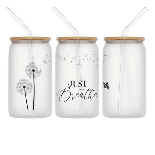 Just Breathe 16 oz. Frosted Glass Tumbler