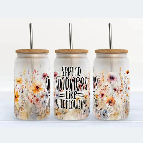 Spread Kindness Like Wildflowers 16 oz. Frosted Glass Tumbler