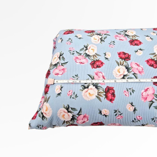 Peony Pink Warm Blue Poly Rib Knit Fabric (sold by half yards)