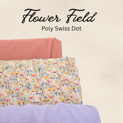 Flower Fields Round Poly Swiss Dot Fabric (sold by half yards)