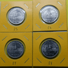 Complete set of 1 Baht coins featuring Wat Phra Kaew on the reverse, with codes from 25-26-27-28 (B.E. 2525), uncirculated.