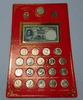 A complete set of 22 uncirculated 1-baht commemorative coins and a 1-baht banknote (King Rama IX), packaged in a red blister pack.