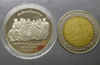 Commemorative polished coin of King Rama V, carved in stone at North Cape, Norway (double-sided) 1907-1997