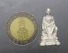 Statue of King Rama IX sitting on the throne, made of polished silver, Somdej Phra Sangkharat, Wat Bowonniwet Vihara, 1997