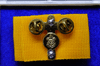 Golden Jubilee pin on yellow silk cloth, created on the occasion of the 75th birthday of King Rama IX in 2002, with original case, guaranteed authentic.
