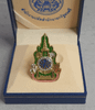 Brooch, commemorative pin, celebrating the 60th anniversary of His Majesty's accession to the throne in 2006, made by the Office of the Permanent Secretary to the Prime Minister (OPM), with box and certificate.