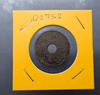 1 satang coin with hole, copper, Unalome - Phra Saeng Chak, year 1914, used