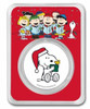 2023 - Peanuts® Snoopy Santa Holding Woodstock Colorized .999 Silver TEP &amp; Velvet Bag