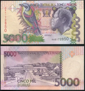 Sao Tome and Principe Banknote 5000 dobras 26.08.2004 Unc Cat
