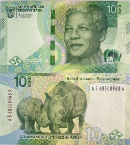 Banknote - 2023 South Africa, 10 Rand, P148 UNC, Mandela (F) Rhinoceros (R)