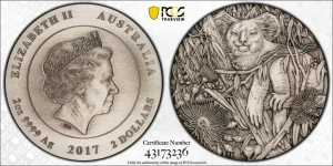 2017 Perth Mint $2 Koala 2oz Silver Antiqued High Relief