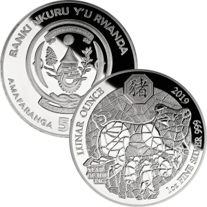 50 Francs Rwanda 2019 - 1 Ounce Silver PP - Lunar: Year Of The Pig
