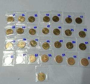 Complete set of 50 satang coins (years 1988-2017 and the Kanchanaphisek Day series, excluding years 2012-2013), reign of King Rama IX, uncirculated.