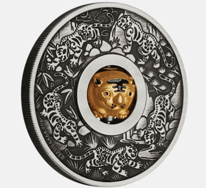 2022 Year of the Tiger 1oz SILVER $1 Lunar Rotating Charm ANTIQUED COIN