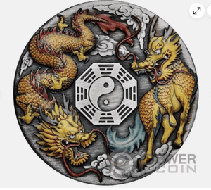 DRAGON AND QILIN 2 Oz Silver Coin 2$ Tuvalu 2022