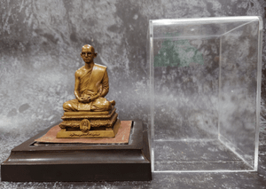 Ordained statue of His Majesty the King, Power of the Land model, lap width 2 inches, bronze, year 2011, with original box.