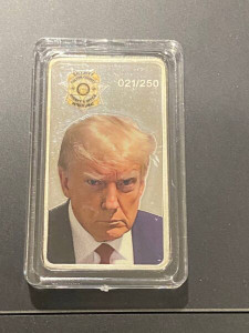 2024 - 1 Oz .999 Silver Bar: Trump Mugshot Logo Ltd Ed. Of 250 PCs Hand Painted