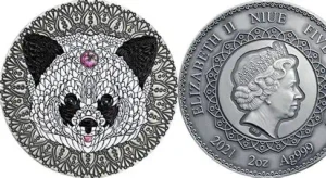 2021 - Panda Mandala Collection 2 oz Antique finish Silver Coin 5$ Niue