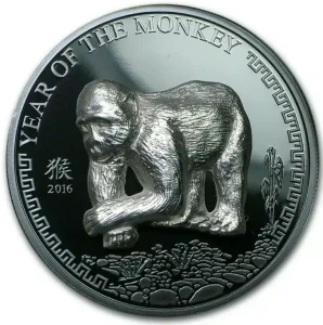 2016 500 togrog Mongolia LUNAR YEAR OF THE MONKEY 25 Grams Silver Black Proof Coin