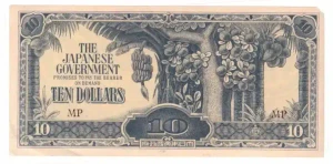 1942 - 10 Dollars Banknote (Banana Money) from World War II, Used. physical Thailand 