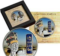 2012 - FIJI $50 Egypt Jewels NEFERTITI Silver 2oz Gold/Palladium plated + Gemstone