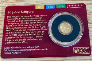 2020 - Gold Coin Card - Solomon Islands 10 Dollars Gold PP 30 Years Kangaroo physical Gold Coins 