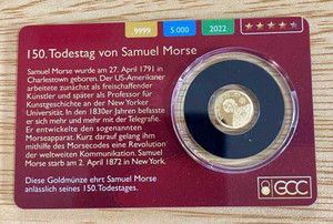 2022 - Gold Coin Card - Solomon Islands $10 Gold PP Samuel Morse physical Gold Coins 