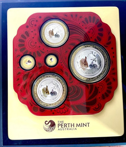 2011 year of the rabbit gold coin and coloured silver coin