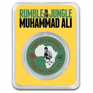2023 - Muhammad Ali Rumble in the Jungle 1oz 999 Silver Colored Niue Blister physical World Coins APMEX