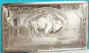 PURE TITANIUM Buffalo Bar 1Oz .999 Fine Titanium BULLION Investment Bar 1 Ounce physical Bullion & Precious Metals 